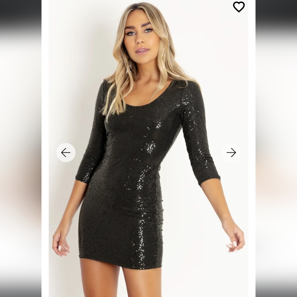 Black Milk Sparkle Sparkle Black Sequin 3/4 Sleeve Scoop Dress M